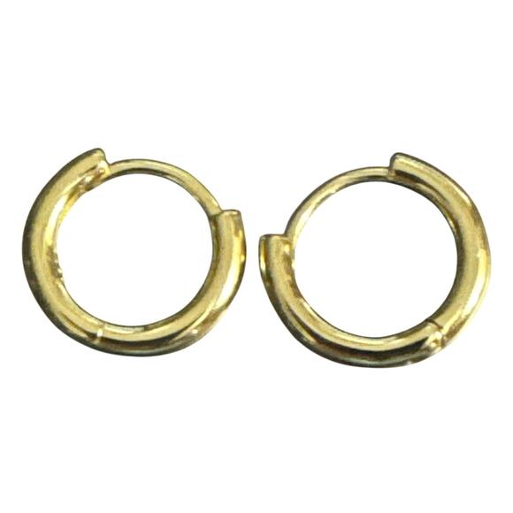 S925 Sterling Silver Tiny 1/2" Gold Tone Huggie, Hinged, Hoop Earrings - Picture 1 of 4